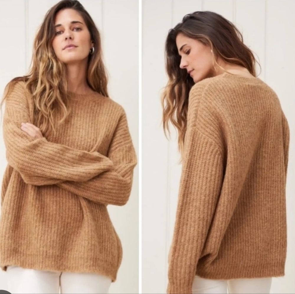 Jenni Kayne Chunky Knit Crewneck Alpaca Blend Sz XL Apricot
